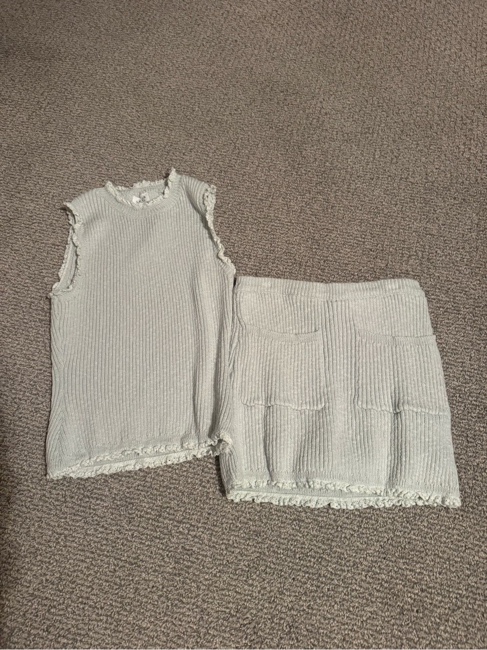 Le Lis mint green Ribbed Knit Tank and Mini Skort Set